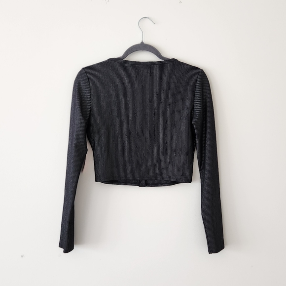 Carbon 38 Cropped Shimmer Stripe Cardigan Black Silver XS NWT NEW - Picture 8 of 12